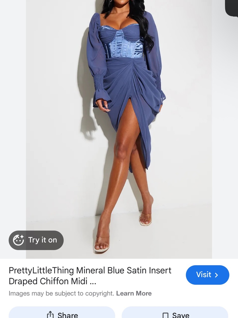 PrettyLittleThing Mineral Blue Satin-Insert Draped Chiffon Midi Skirt